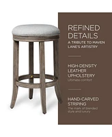 Maven Lane Eva Counter Stool, Reclaimed Oak Finish w/ Ash Grey Fabric, Set of 2