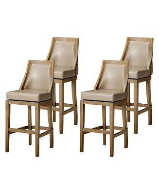 Maven Lane Vienna Bar Stool in Weathered Oak Finish, Avanti Bone, Set of 4