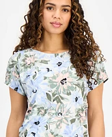 Ak Anne Klein Petite Short-Sleeve Scoop-Neck Floral Top