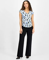 Ak Anne Klein Petite Printed Ruffle-Sleeve Top