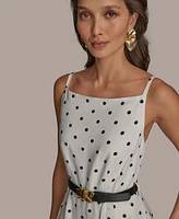 Donna Karan New York Women's Linen-Blend Polka-Dot A-Line Dress