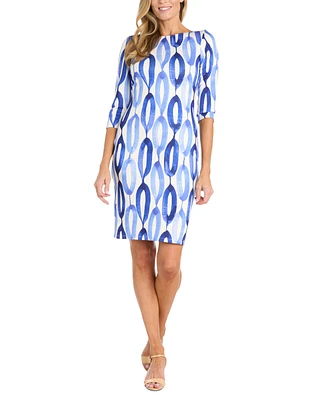 R & M Richards Petite Printed U-Back 3/4-Sleeve Dress