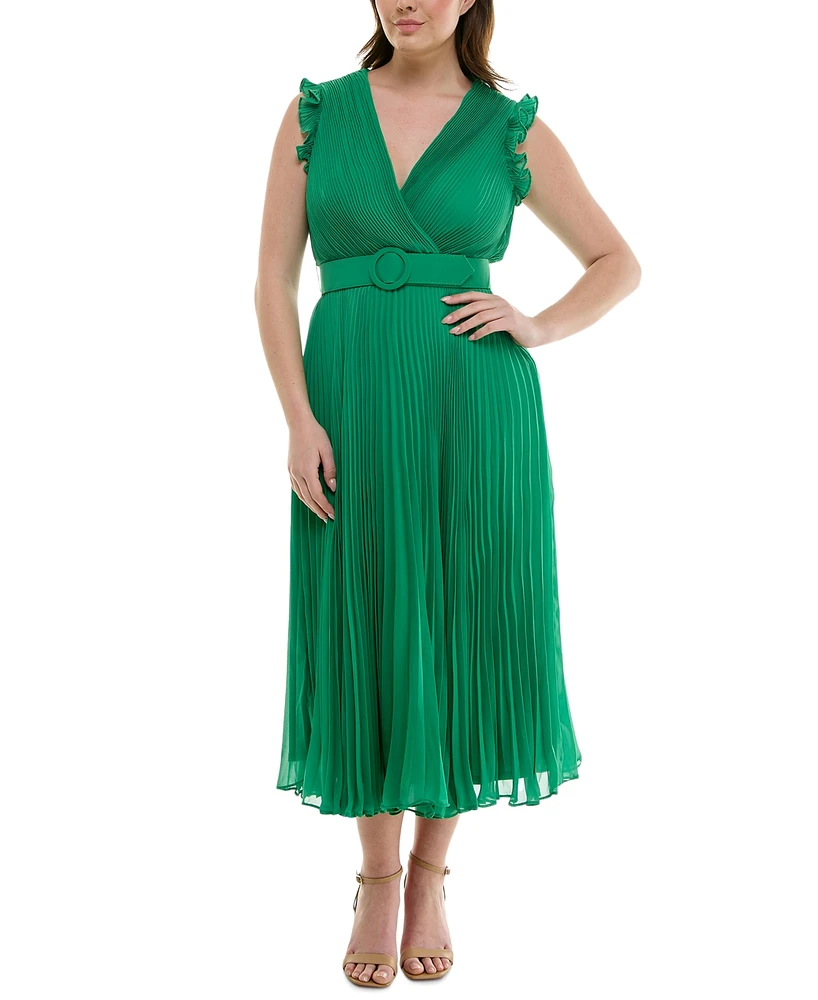 Taylor Plus Size Pleated Belted A-Line Dress