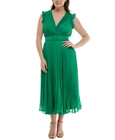 Taylor Plus Size Pleated Belted A-Line Dress