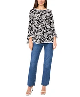 Sam & Jess Women's Printed Round-Neck Bell-Sleeve Top