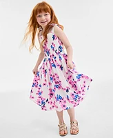 On 34th Little & Big Girls Mommy Me Woven Cotton Sketched Bouquet-Print Tie-Strap Smocked Dress, Exclusively at Macy's