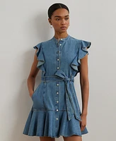 Lauren Ralph Lauren Women's Belted Denim Flutter-Sleeve Shirtdress