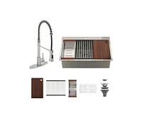 Casainc 33" L x 22" W Drop-in Stainless Steel Kitchen Sink with Faucet Included