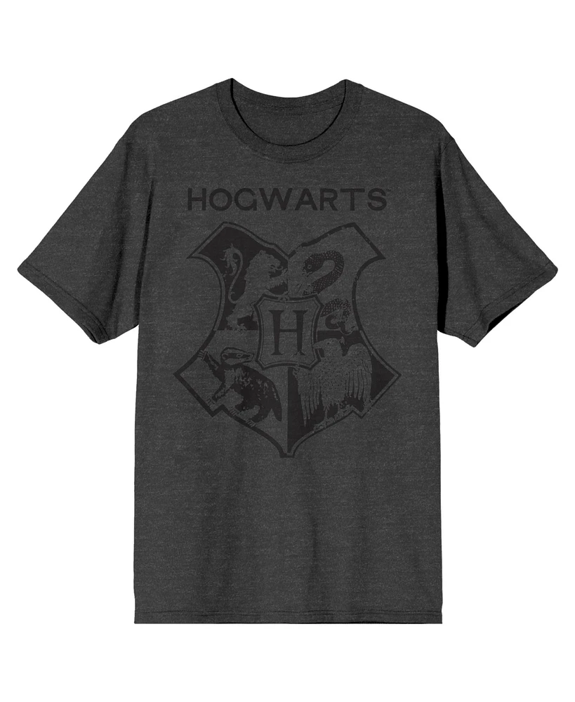 Harry Potter Hogwarts Shield Men's Charcoal T-shirt-3XL