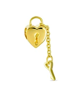 Bling Jewelry Two Tone Heart Lock & Key Charm Bead 14K Gold Plated Sterling Silver