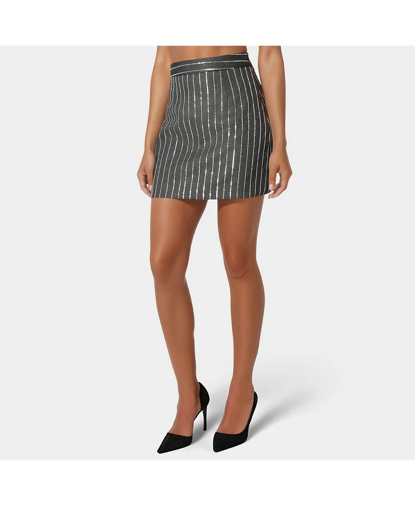 Bebe Women's Stripe Sequins Mini Skirt