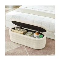 Modern Storage Ottoman Bench with Teddy Boucle Fabric for Bedroom, Living Room, Entryway-The Pop Home