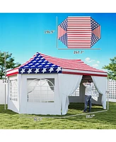 Outsunny 22.3 x 16.4ft Party Tent Wedding Tent w/ 6 Windows, American Flag