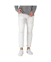 Level 7 Men's Slim Straight Distressed Front Cargo Pockets Premium White Jeans