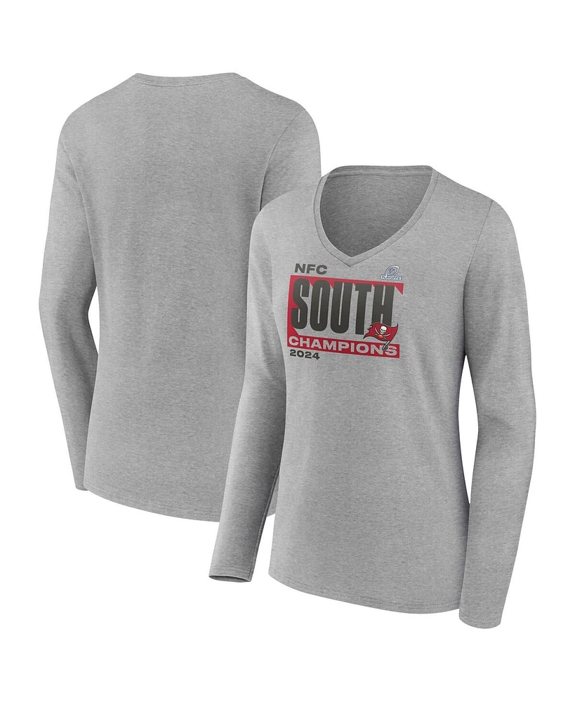 Fanatics Women's Heather Gray Tampa Bay Buccaneers 2024 Nfc South Division Champions Conquer Long Sleeve V-Neck T-Shirt