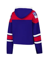 47 Brand Women's Blue New York Rangers Cropped Superior Lacer Pullover Hoodie