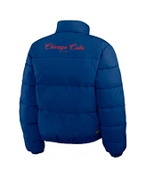 Wear by Erin Andrews Women's Royal/White Chicago Cubs Reversible Cropped Full-Zip Puffer Jacket