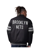 Starter Men's Black Brooklyn Nets Scout Varsity Satin Full-Snap Jacket