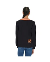 Tommy Hilfiger Women's Black Cincinnati Bengals Alice V-Neck Pullover Sweatshirt