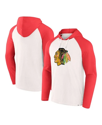 Fanatics Men's White Chicago Blackhawks Winger Raglan Pullover Hoodie