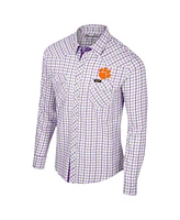 Colosseum Men's White Clemson Tigers Plaid Windowpane Long Sleeve Full-Snap Shirt