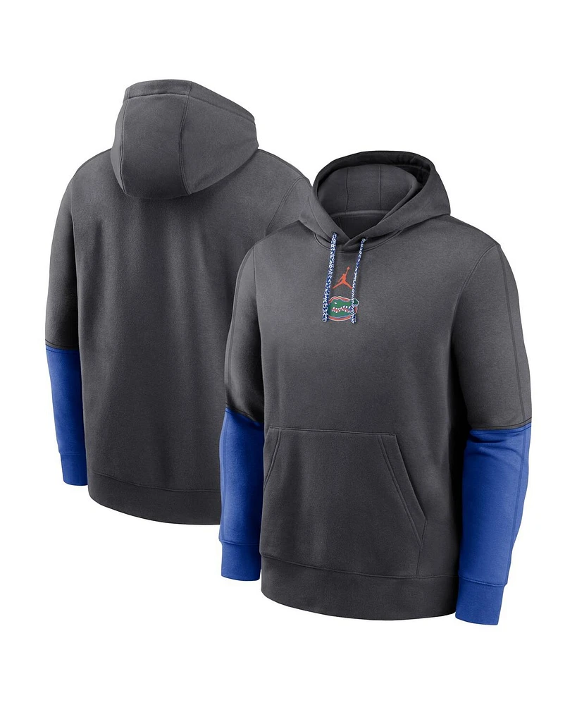 Jordan Men's Anthracite/Royal Florida Gators 2024 Sideline Club Pullover Hoodie