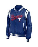 Wear by Erin Andrews Women's Royal Texas Rangers Football Bomber Jacket