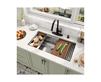 Casainc 36" L x 19" W Drop-in Stainless Steel Kitchen Sink with Touchless Faucet Included