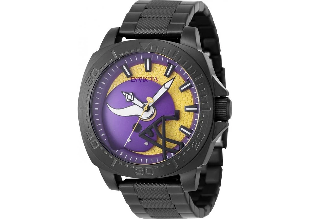 Invicta Men's 47889 Nfl Minnesota Vikings Quartz 3 Hand Yellow, Purple Dial Watch
