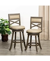 24" Counter Height Swivel Bar Stool with X-Back and Leather Upholstered Seat(1PK)-The Pop Home