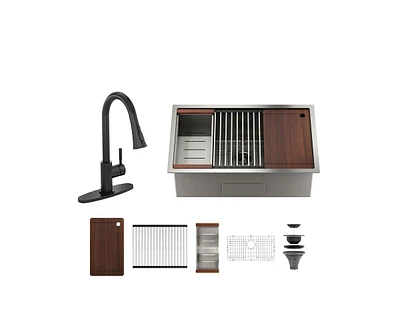 Casainc 30" L x 19" W Drop-in Stainless Steel Kitchen Sink with Faucet Included