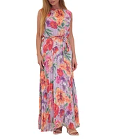 Donna Ricco Women's Floral-Print Pleated Maxi Dress