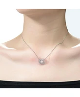 White Gold Plated with Clear Cubic Zirconia Round Solitaire Necklace