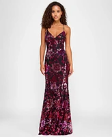 City Studios Juniors' Sequin Embellished V-Neck Sleeveless Gown, Created for Macy's