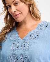 Style & Co Plus Scalloped Eyelet Top, Exclusively at Macy's