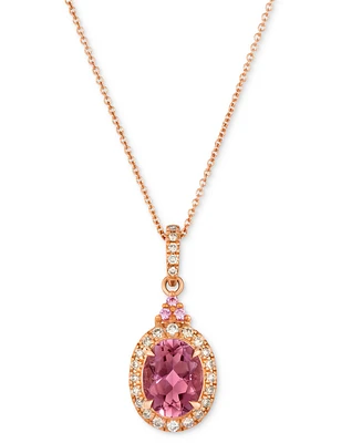 Le Vian Passion Fruit Tourmaline (1-1/2 ct. t.w.), Bubble Gum Pink Sapphire (1/20 ct. t.w.), & Nude Diamond (1/6 ct. t.w.) Halo Adjustable 20" Pendant