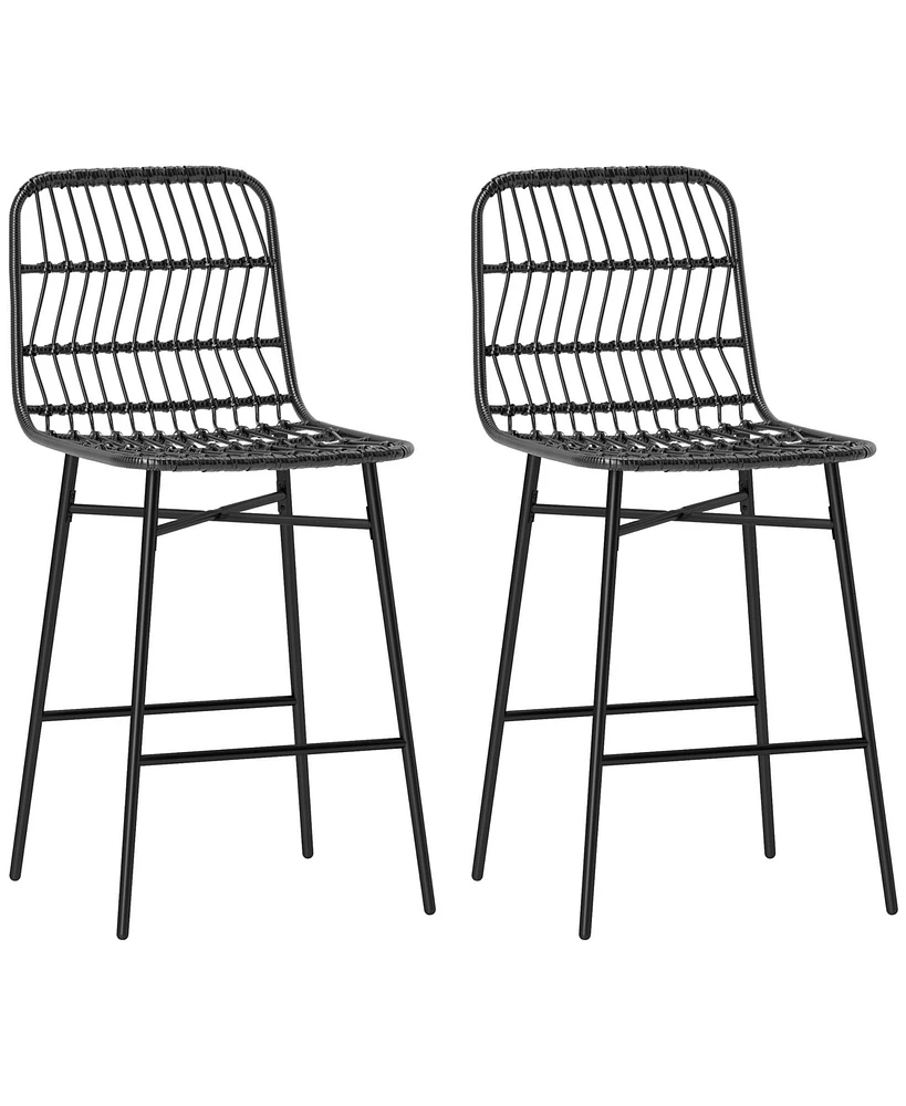 Homcom Rat Counter Height Bar Stools Set of 2 Barstools with Back,