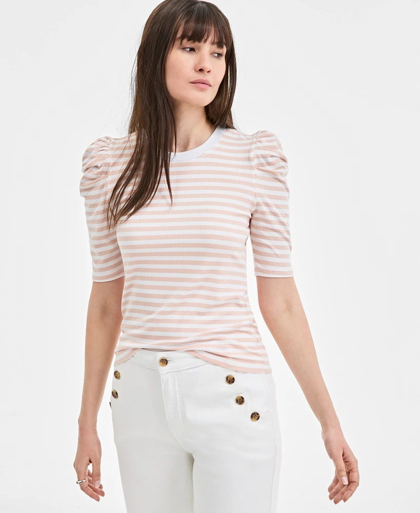 On 34th Women's Knit Stripe Volume-Sleeve Top, Exclusively at Macy's