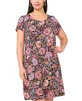 Msk Plus Printed Round-Neck Short-Sleeve Dress