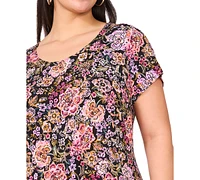 Msk Plus Printed Round-Neck Short-Sleeve Dress