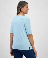 Style & Co Petite Cotton Elbow-Sleeve Boat-Neck Top, Created for Macy's