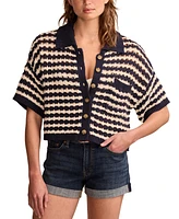 Lucky Brand Women's Button-Down Short-Sleeve Pointelle Polo Top