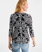 Style & Co Women's Printed Pima Cotton 3/4-Sleeve Top, Exclusively at Macy's