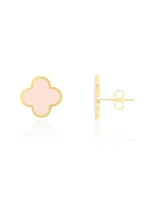 The Lovery Large Pink Pearl Clover Stud Earrings 14K Gold