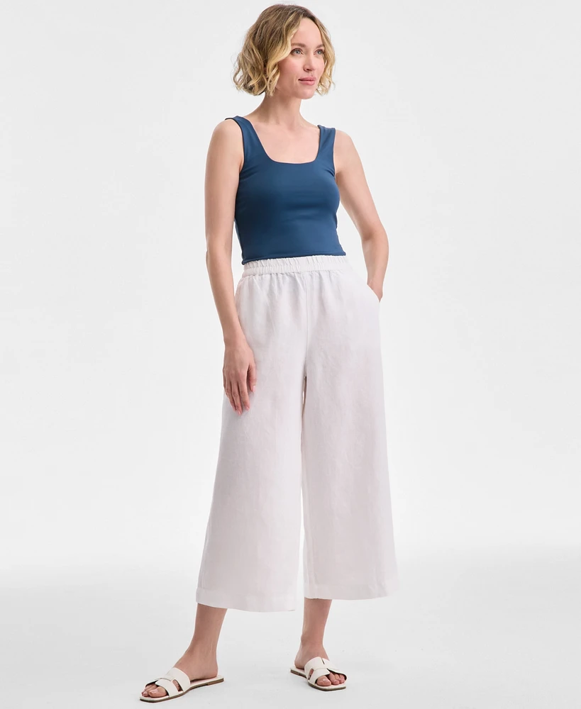 Charter Club Women's Cropped Wide-Leg 100% Linen Pants, Exclusively at Macy's