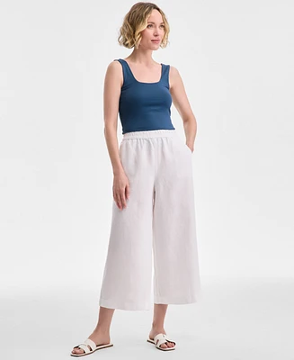 Charter Club Women's Cropped Wide-Leg 100% Linen Pants, Exclusively at Macy's