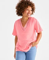 Style & Co Women's Lace-Trim V-Neck Top, Exclusively at Macy's