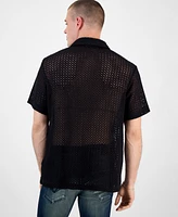 Guess Men's Relaxed-Fit Open Mesh-Knit Button-Down Shirt