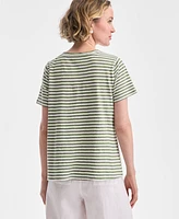 Charter Club Women's Striped Crewneck Short-Sleeve Linen-Blend Top, Exclusively at Macy's