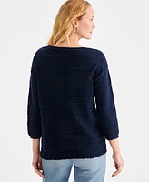 Style & Co Women's Cotton Mixed-Stitch Pointelle Sweater, Exclusively at Macy's